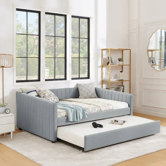 Full Size Daybed with Trundle Upholstered Sofa Bed