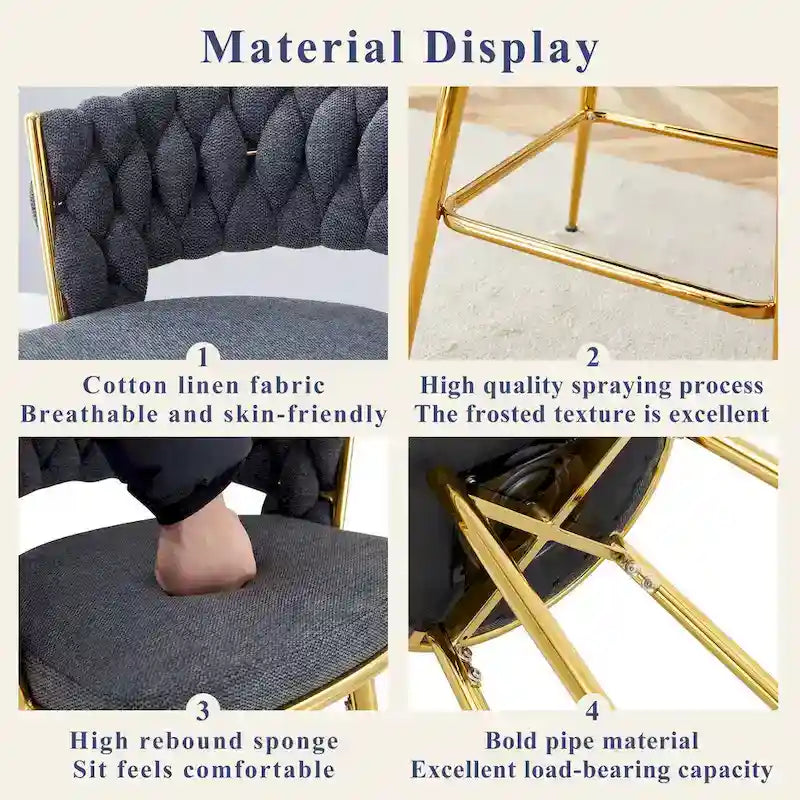 A Set of 4 Rotating Bar Stools, Equipped with Breathable Linen Cushions - Suitable for The Height of The Kitchen Island