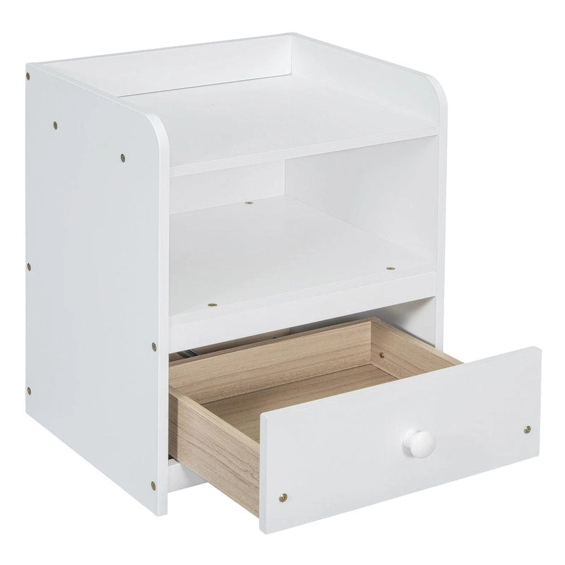 Full Size Wooden Platform Bed with Storage, Nightstand, Desk, USB Ports & 2 Drawers,White