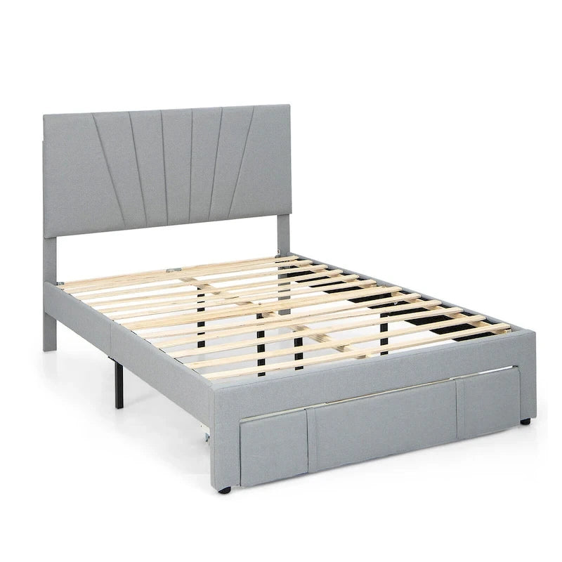 Gymax Full/Queen Upholstered Bed Frame Platform Bed with Drawer &
