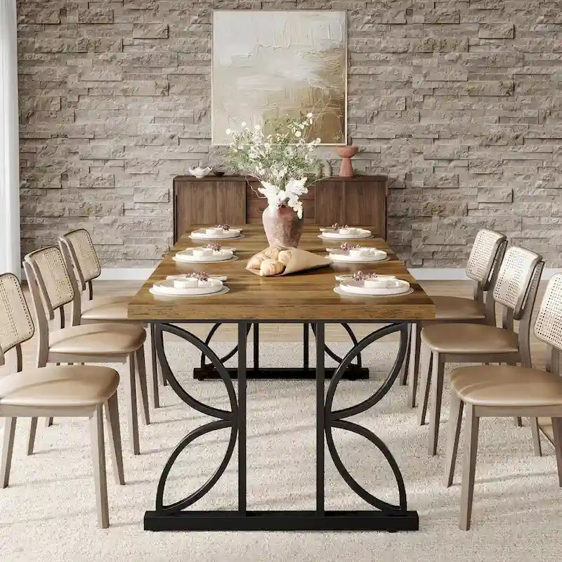 71 Dining Table for 6, Farmhouse Kitchen Dinner Table with Metal Frame