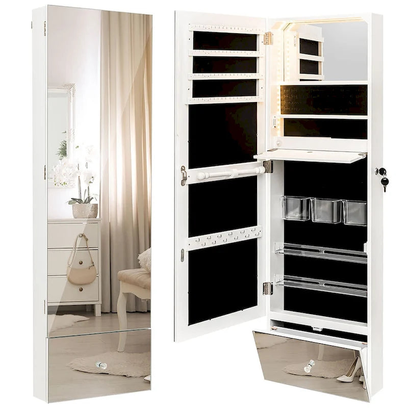 Gymax Wall Mounted Jewelry Cabinet Armoire Full-Length Mirror w/ LED