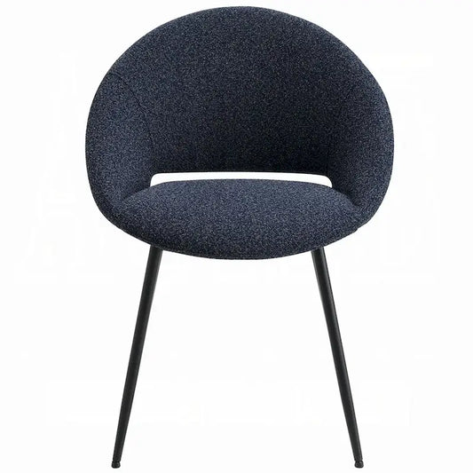 Laus Side Dining Chair Set of 2, Black Boucle, Sleek Black Metal Frame