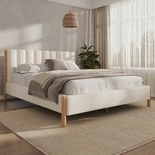 Luxurious Upholstered Bed Frame with Sturdy Wooden Legs