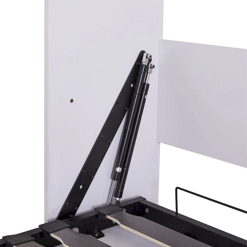 White Full Size Versatile Murphy Bed with Floor-Level Storage, Sofa, and Shelves