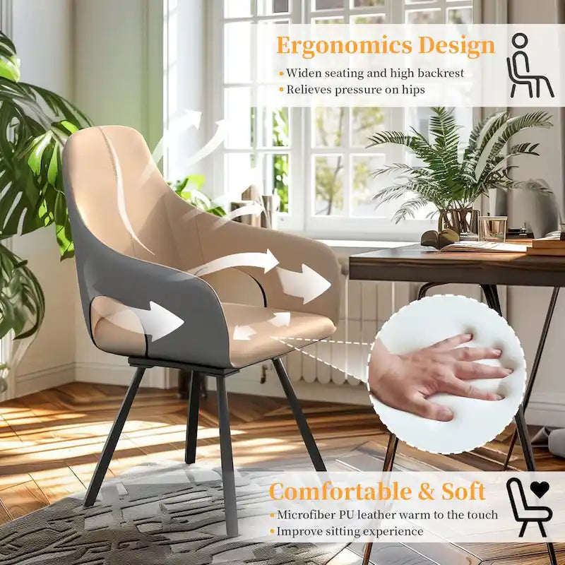 Two-tone Microfiber Leather Upholstered Rotatable Dining Chairs (Set of 2) - 22.83 W x 19.69 D x 36.61 H