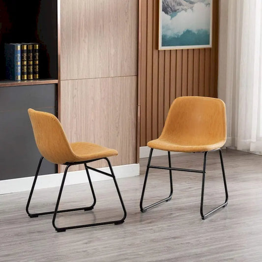 Modern Faux Leather Dining Chairs with Metal Frame (Set of 2) - Water Resistant