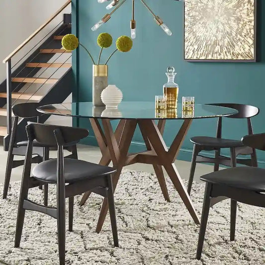 Sheeba Round Mid-Century Modern Walnut Base Dining Table by iNSPIRE Q Modern