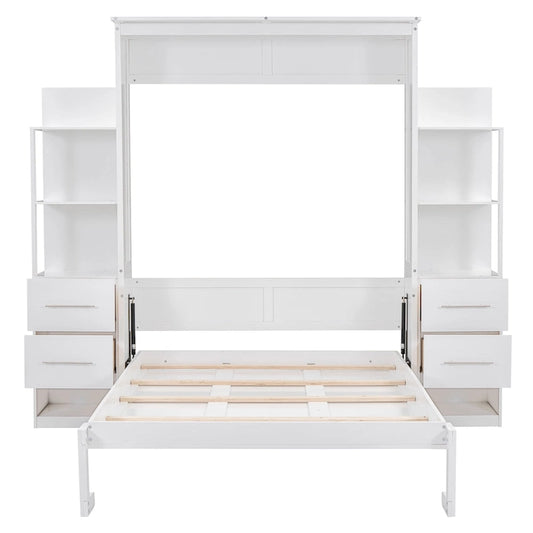Murphy Bed Wall Bed with Shelves, Drawers and LED Lights