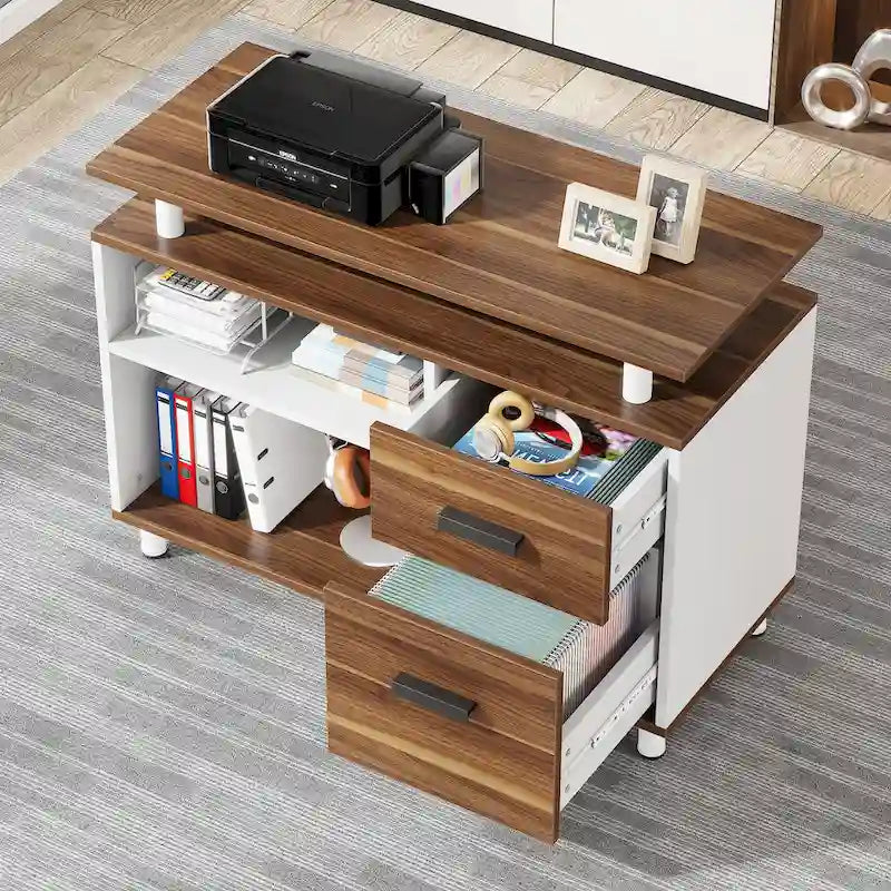 L Shaped Executive Desk, Large Computer Desk with File Cabinet