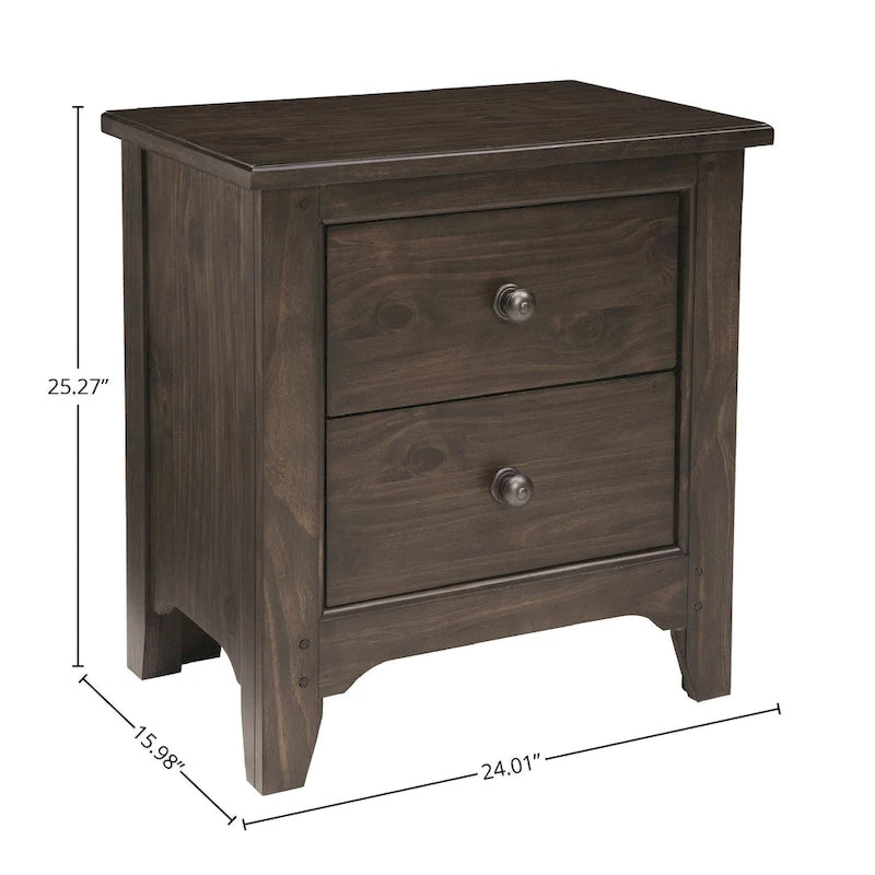 Taylor 2-Drawer Farmhouse Wood Nightstand, River Rock Brown