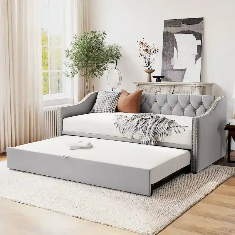 Twin Size Upholstered daybed with Pop Up Trundle