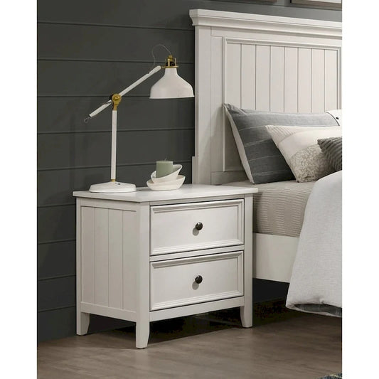 White Finish 4pc Bedroom Set Bed Nightstand Dresser Mirror