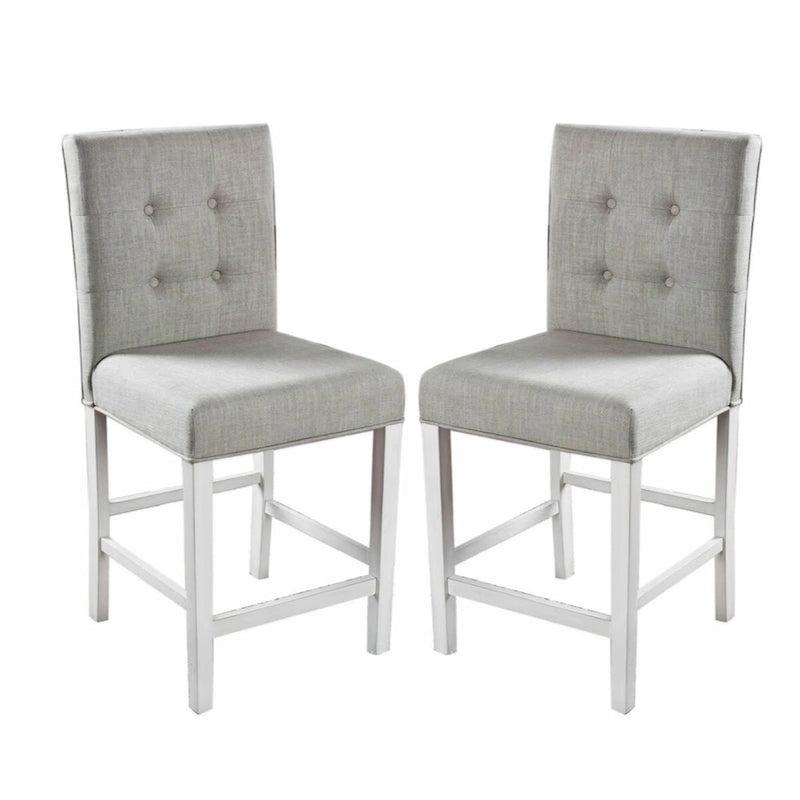 Set of 2 Fabric Counter Height Chair in Antique White and Light Gray