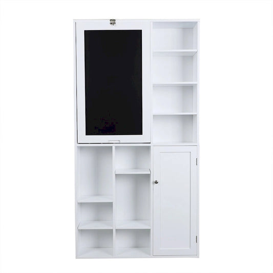 Utopia Alley Collapsible Fold Down Desk Table with Large Storage Cabinet & Bottom Shelves, Computer Desk, White