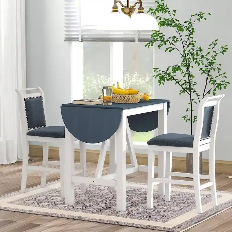 3-Piece Wood Counter Height Drop Leaf Dining Table Set with 2 Upholstered Dining Chairs