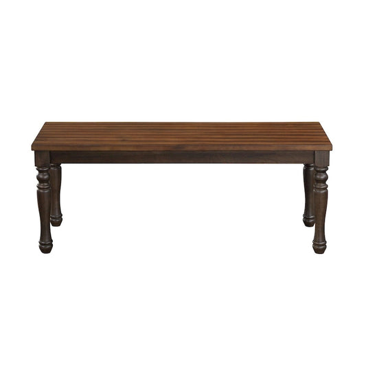 May 48 Inch Two Tone Dining Bench, Turned Legs, Rich Brown Wood Finish