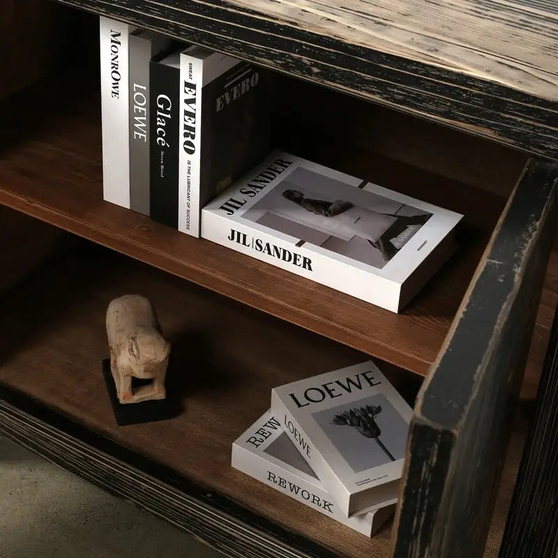 Two Doors Cabient Distressed Black 39x18x35H