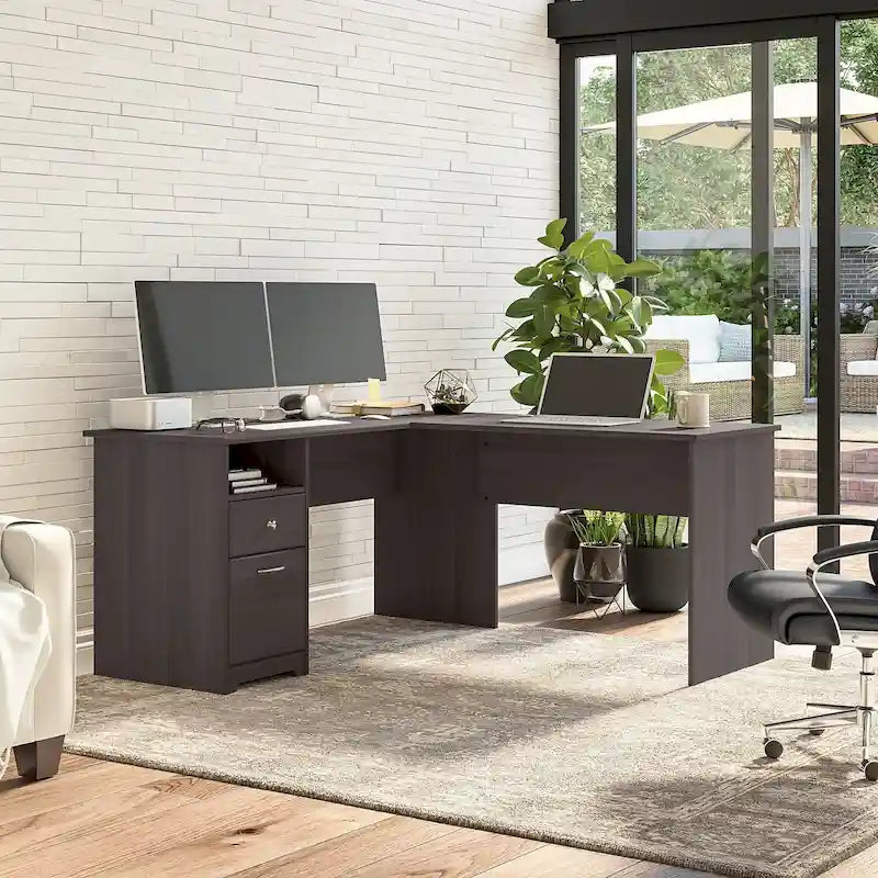 Cabot 60W L-Desk with Hutch and Drawers by Bush Furniture