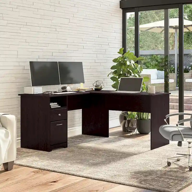 Cabot 60W L-Desk with Hutch and Drawers by Bush Furniture