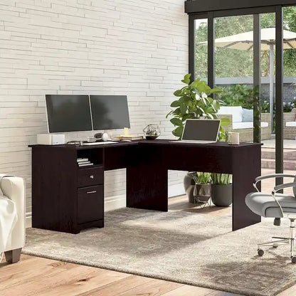 Cabot 60W L-Desk with Hutch and Drawers by Bush Furniture