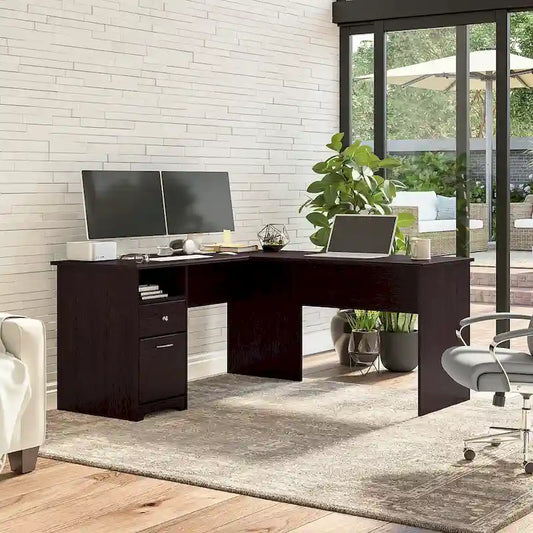 Cabot 60W L-Desk with Hutch and Drawers by Bush Furniture