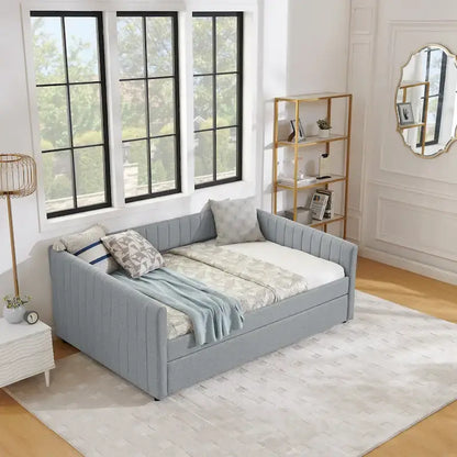 Full Size Daybed with Trundle Upholstered Sofa Bed