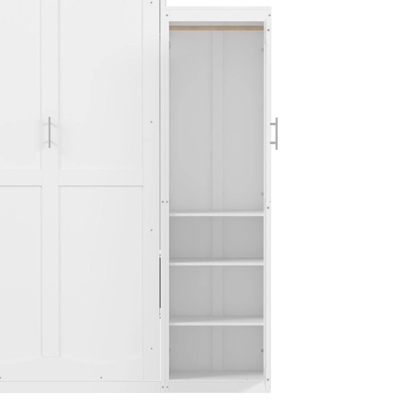Queen Size Murphy Bed with Two Wardrobe and Storage Shelf