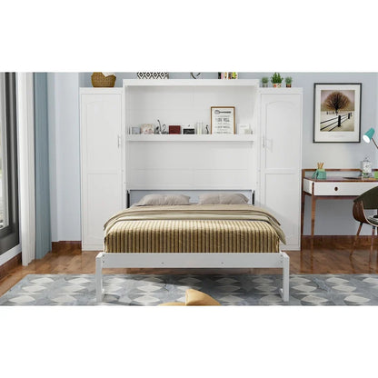 Queen Size Murphy Bed with Two Wardrobe and Storage Shelf