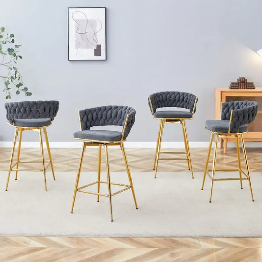 A Set of 4 Rotating Bar Stools, Equipped with Breathable Linen Cushions - Suitable for The Height of The Kitchen Island