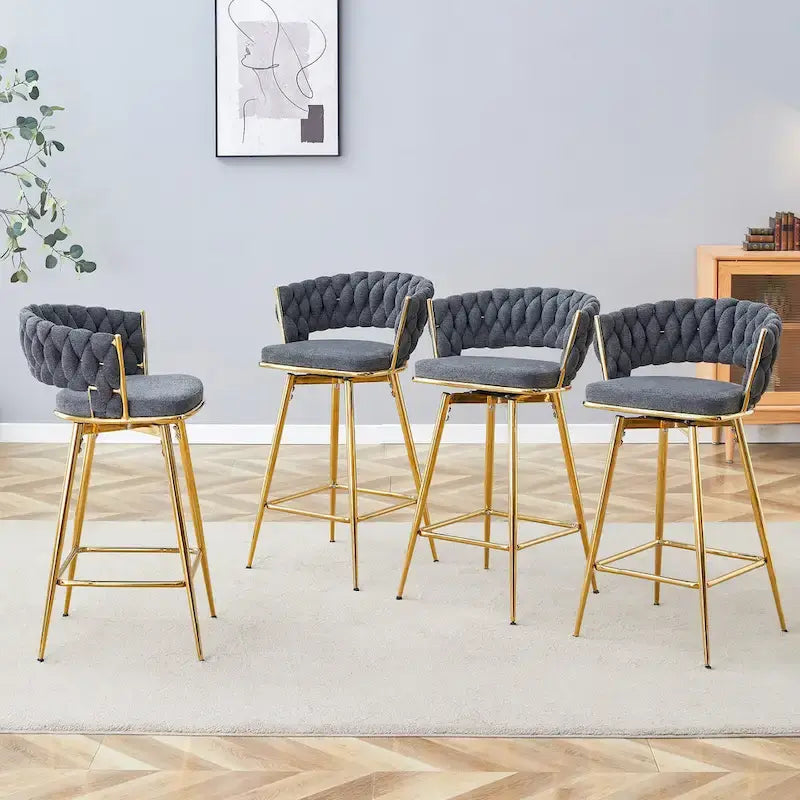 A Set of 4 Rotating Bar Stools, Equipped with Breathable Linen Cushions - Suitable for The Height of The Kitchen Island