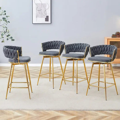 A Set of 4 Rotating Bar Stools, Equipped with Breathable Linen Cushions - Suitable for The Height of The Kitchen Island