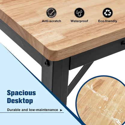 Industrial Workbench Desk with Adjustable Height and Wood Top and 4 Metal Feet for Garage and Workshop or Home Use