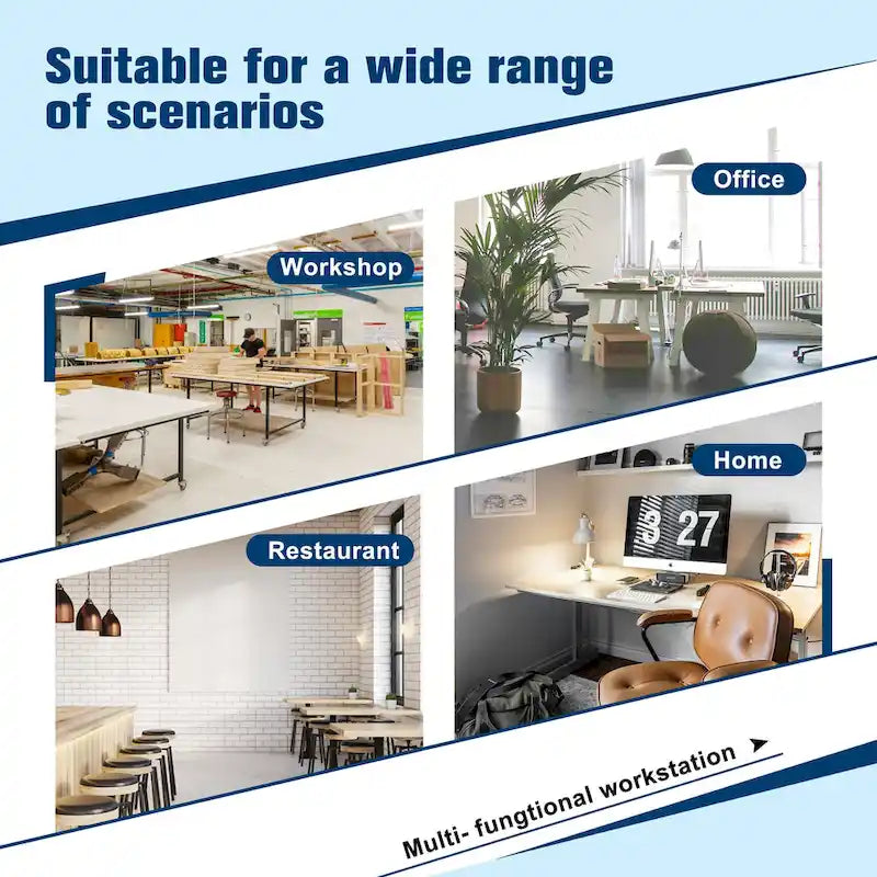 Industrial Workbench Desk with Adjustable Height and Wood Top and 4 Metal Feet for Garage and Workshop or Home Use