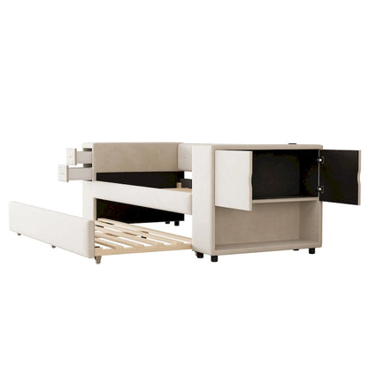 Upholstered Velvet Daybed Storage Bed Frame with USB Charging Ports