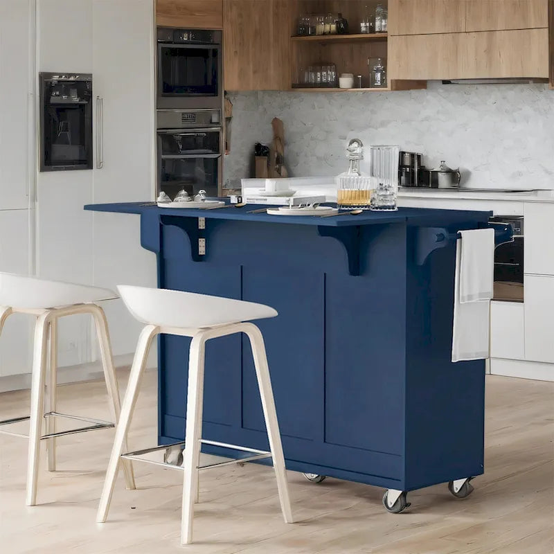 53 Rolling Kitchen Island w/ Drop Leaf,Spice Rack,Adjustable Shelves