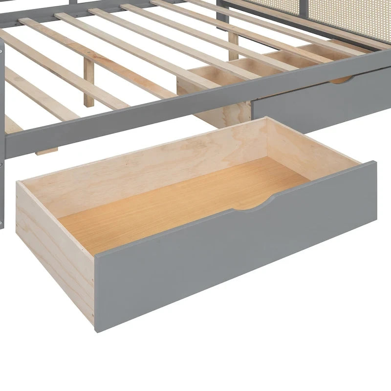 Modern Full Size Wood Daybed Storage Platform Bed Frame with All-in-One Cabinet, 2 Drawers and Shelf