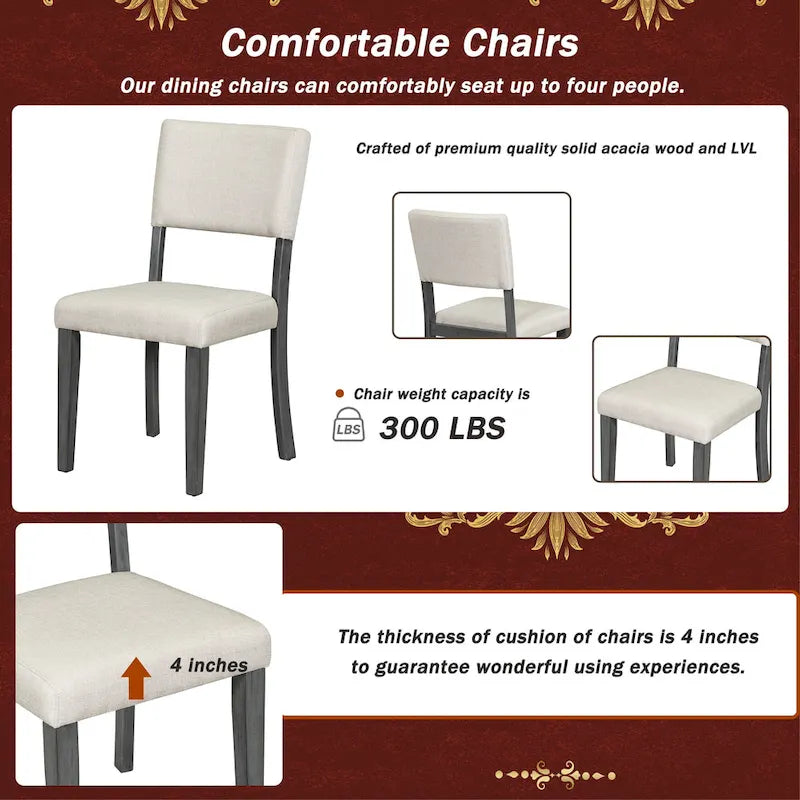 5-Piece Retro Round Dining Table Set Farmhouse Kitchen Dining Table Sets with Curved Trestle Table Legs for Dining Room