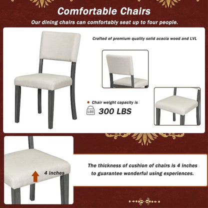 5-Piece Retro Round Dining Table Set Farmhouse Kitchen Dining Table Sets with Curved Trestle Table Legs for Dining Room