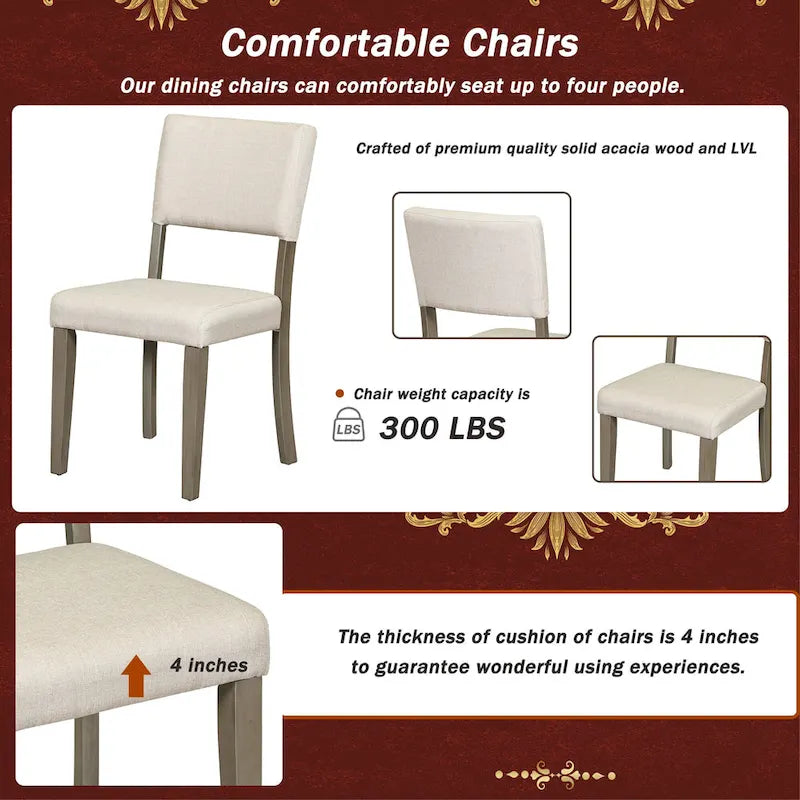 5-Piece Retro Round Dining Table Set Farmhouse Kitchen Dining Table Sets with Curved Trestle Table Legs for Dining Room