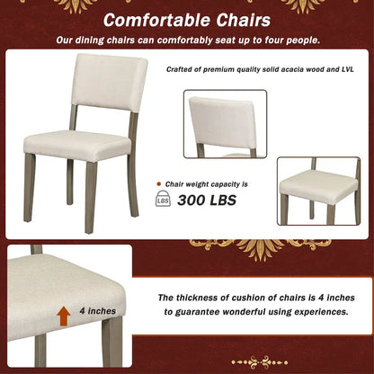 5-Piece Retro Round Dining Table Set Farmhouse Kitchen Dining Table Sets with Curved Trestle Table Legs for Dining Room