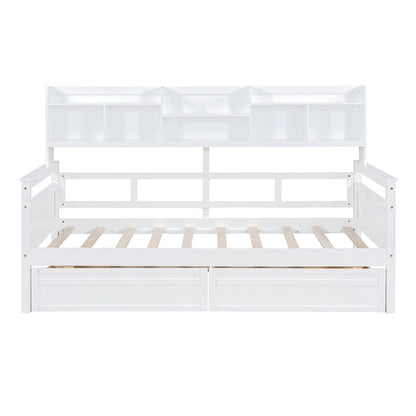 Twin Daybed with Storage Drawers & Shelves, Solid Wood Frame