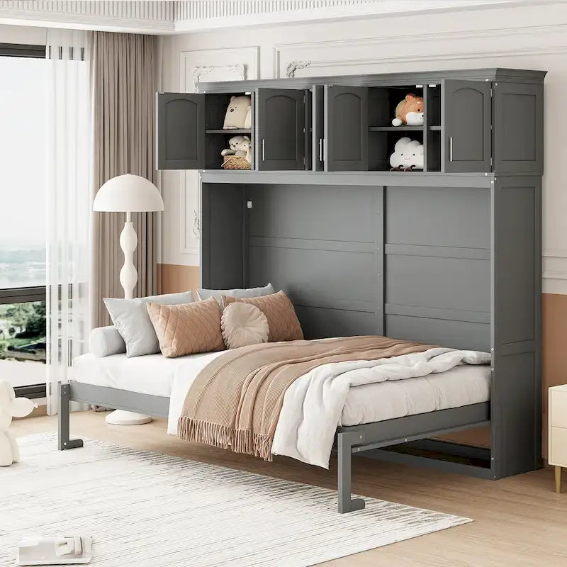 Queen Size Murphy Bed Wall Bed with Top Cabinets