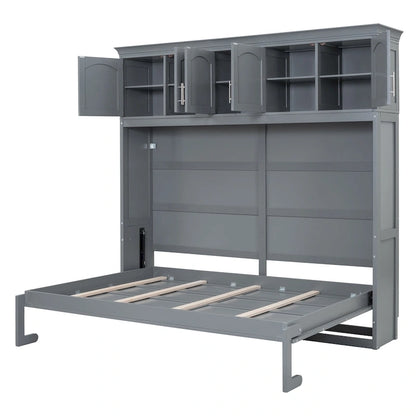 Queen Size Murphy Bed Wall Bed with Top Cabinets