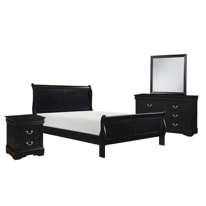 Fy Four Piece Queen Size Bedroom Set, Antique Nickel Metal Handles, Black