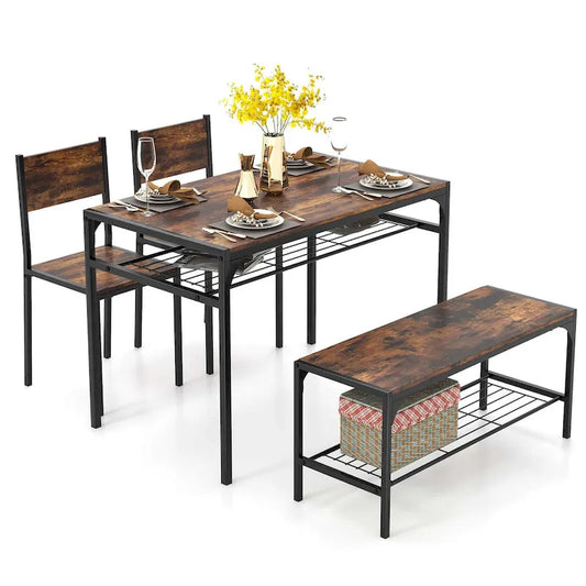 Costway Dining Table Set for 4 Rectangular Table with 2 Chairs, 1