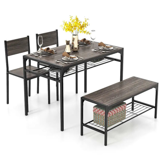 Costway Dining Table Set for 4 Rectangular Table with 2 Chairs, 1