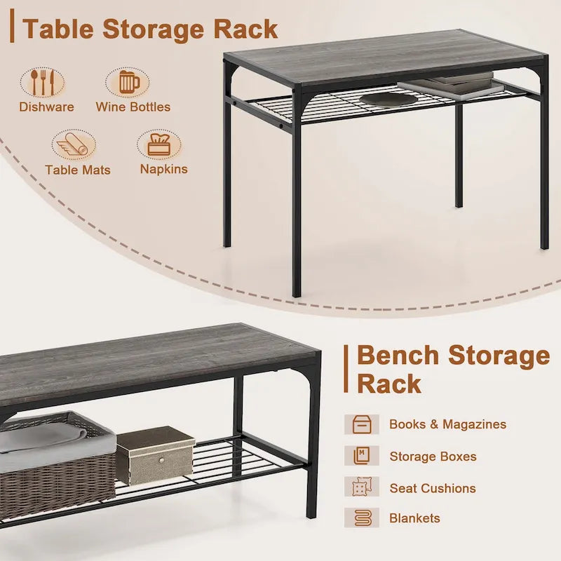 Costway Dining Table Set for 4 Rectangular Table with 2 Chairs, 1