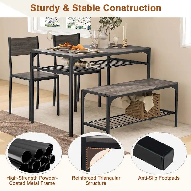 Costway Dining Table Set for 4 Rectangular Table with 2 Chairs, 1