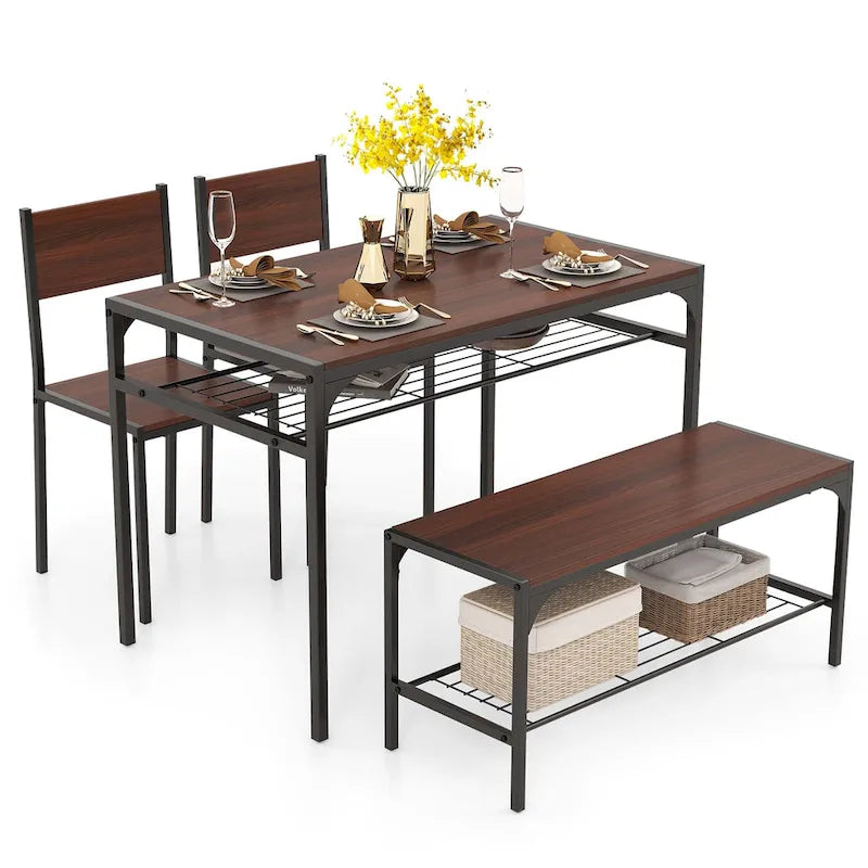 Costway Dining Table Set for 4 Rectangular Table with 2 Chairs, 1